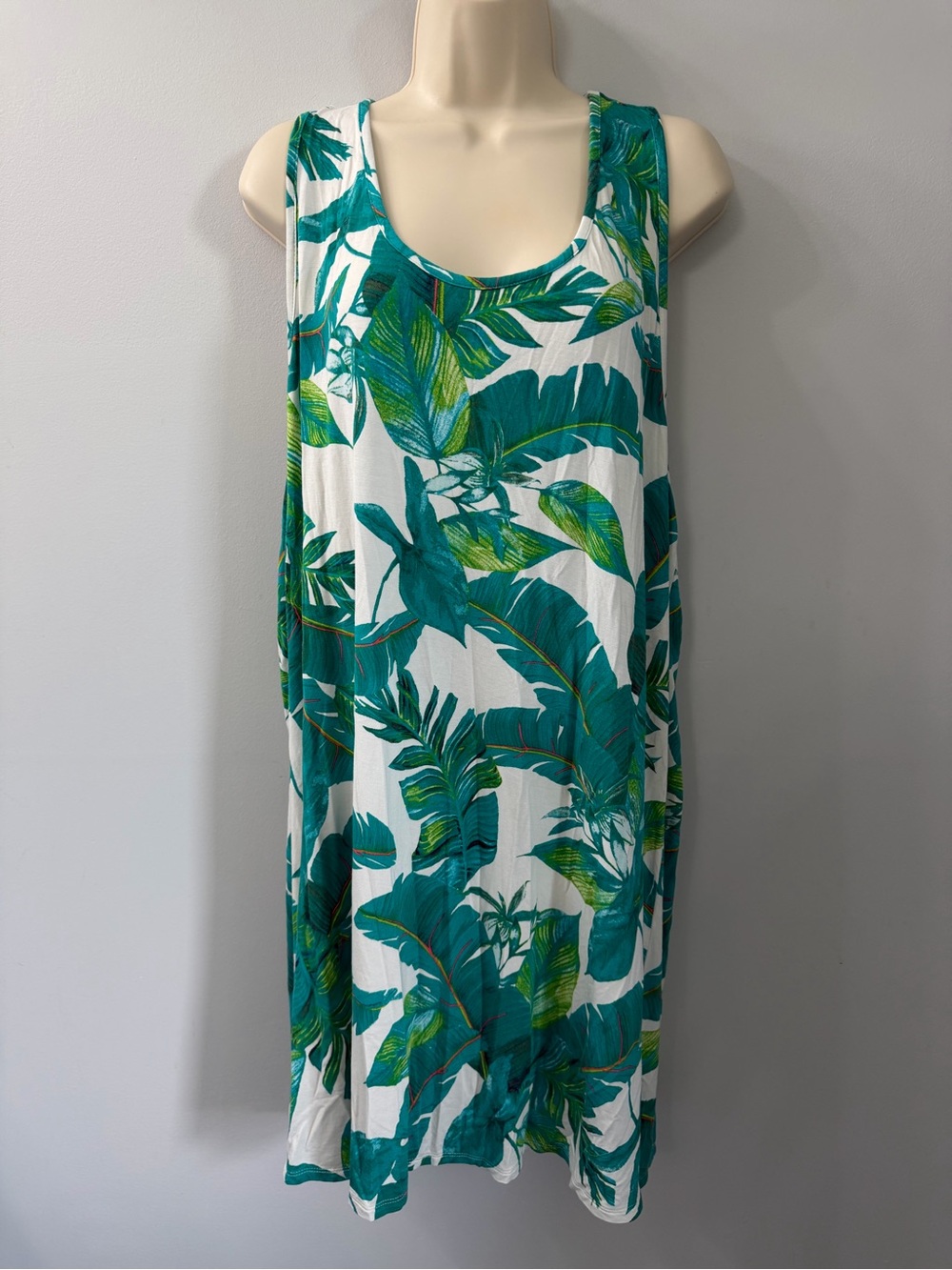 Soma Cool Nights Tank Sleep Dress with Teal & Green Palm Print XXL